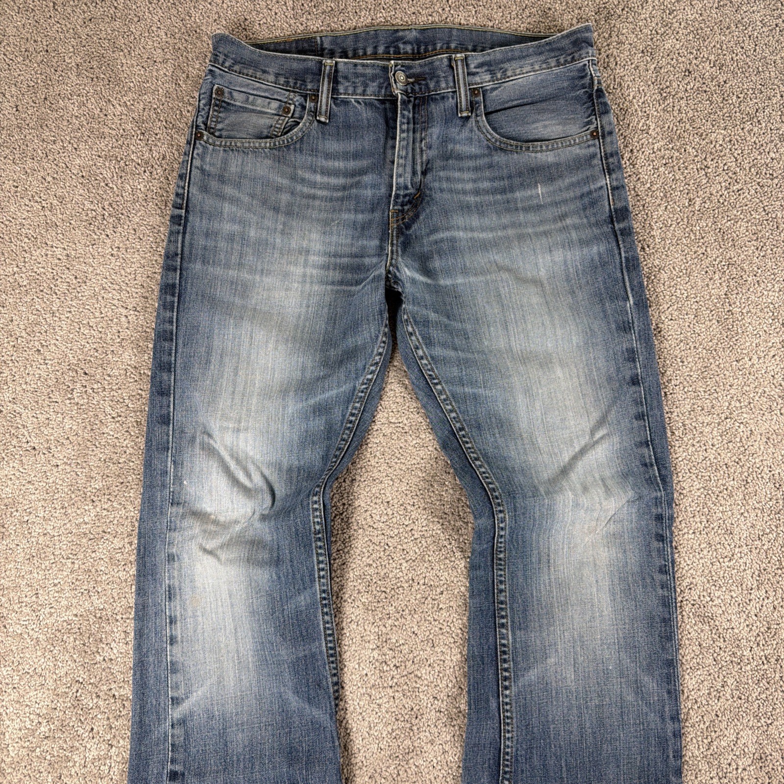 Levis 527 Jeans Mens 33x32 Blue Whiskered Honeycomb Wash Slim Bootcut Denim thumbnail 3