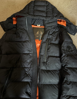 Moose Knuckles Men's Hooded Down Puffer Jacket Zip Mid-Length Black XL