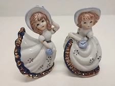 Two Vintage Southern Belle Porcelain Bells Figurines Bloomers Hand Painted 4.75"