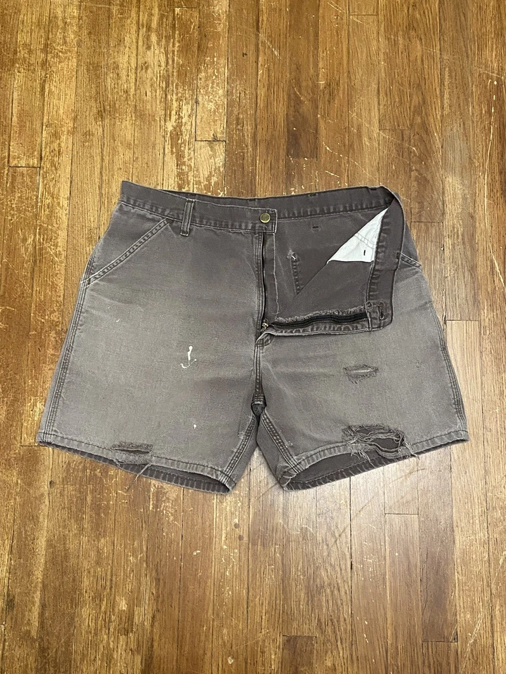 Pantalones Cortos Carpintero De Colección Carhartt B30 MCH Desteñidos Marrón Lona Talla 36 Foto 3 de 4