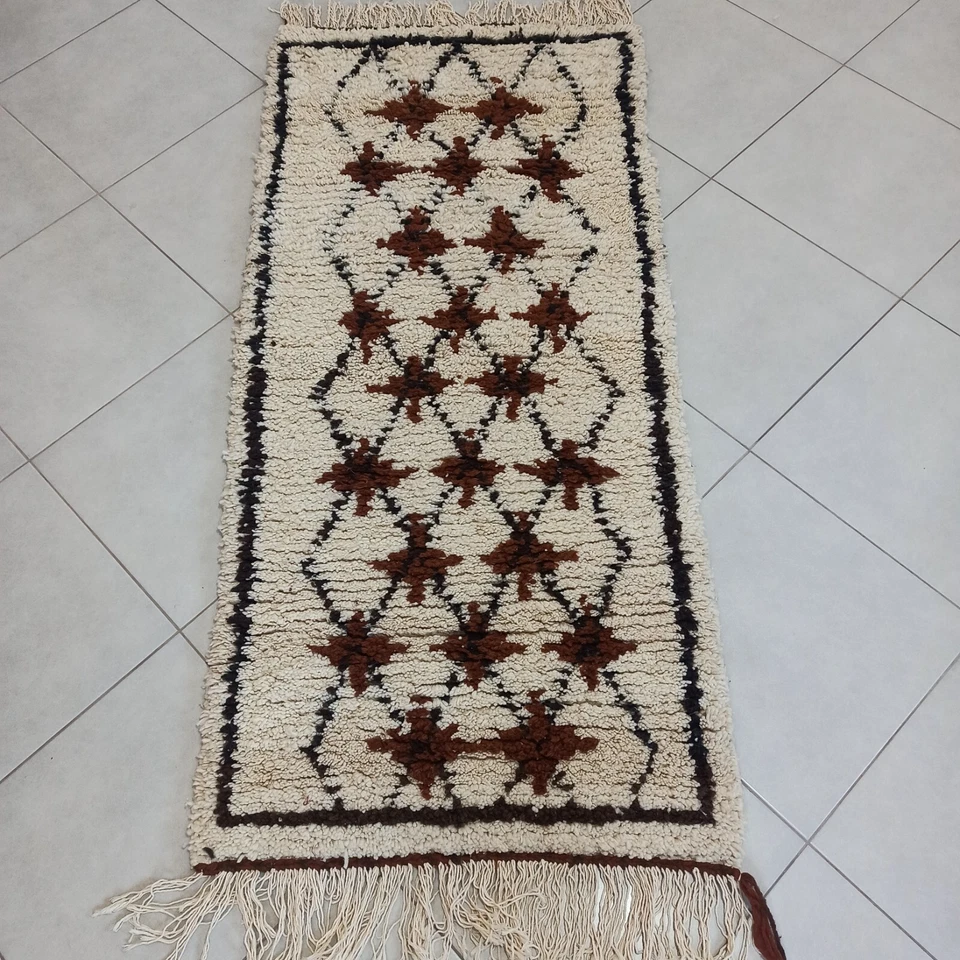 Vintage Moroccan Azilal Rug Handmade Berber Geometric Brown Carpet Tribal Wool - Image 2 of 4