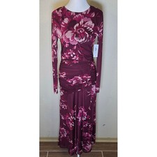 Premier Amour Floral Mesh Ruched Maxi Dress Wine Mauve P4QX2584 Size 6 NWT