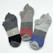 3 pairs Bombas Women's Tri-Block Ankle Socks Cushion Size Large 3 Colors Mix