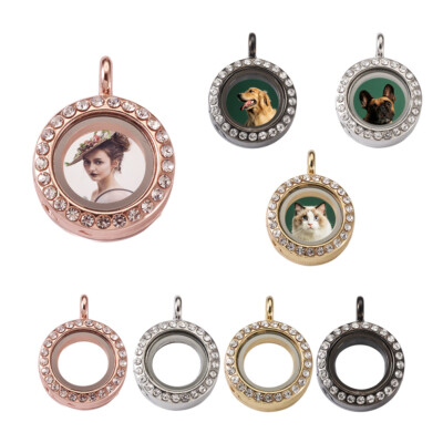 4 Stck. Strass Fotorahmen Charms Rund Erinnerung Medaillon Anhänger Kristall