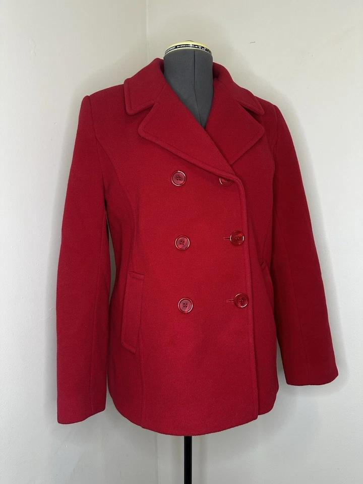 VTG Preston York Womens Tweed Pea Coat 11 Medium 42" Red Overcoat Jacket Blazer - Image 3 of 4