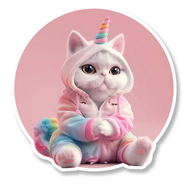 BABY KATZE WEISS NIEDLICH ROSA EINHORN KOSTÜM AUFKLEBER STICKER CE145