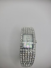 Kim Rogers Silver Tone Crystal Wristwatch Womens Irridescent Face Analog