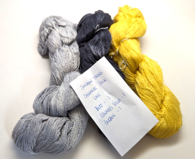 3 semi sold skeins Sunshine Yarns Spread Color 2 Ply Lace Cashmere Silk 400 Yds.