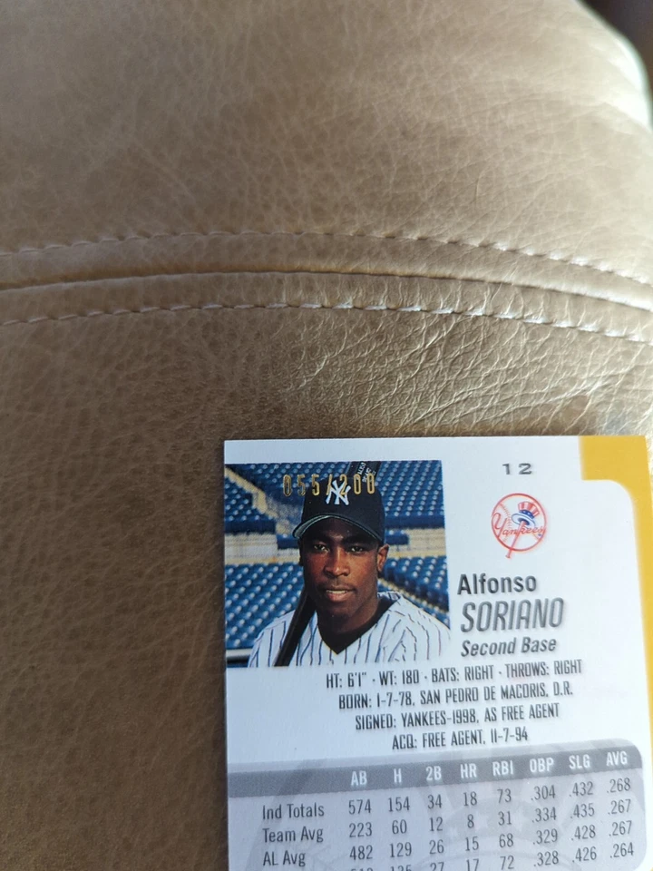 2002 Bowman's Best Red #12 Alfonso Soriano New York Yankees #'d/200 - Image 3 of 3