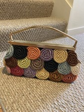 vintage multicolor womens Crocheted clutch purse