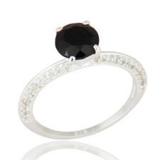 Black Onyx Gemstone 925 Sterling Silver Engagement Halo Ring Jewelry