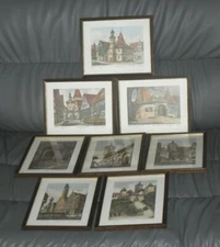 VINTAGE SET OF 8 FRAMED Rothenburg Tauber Etching by Ernst Giessendorfer Prints