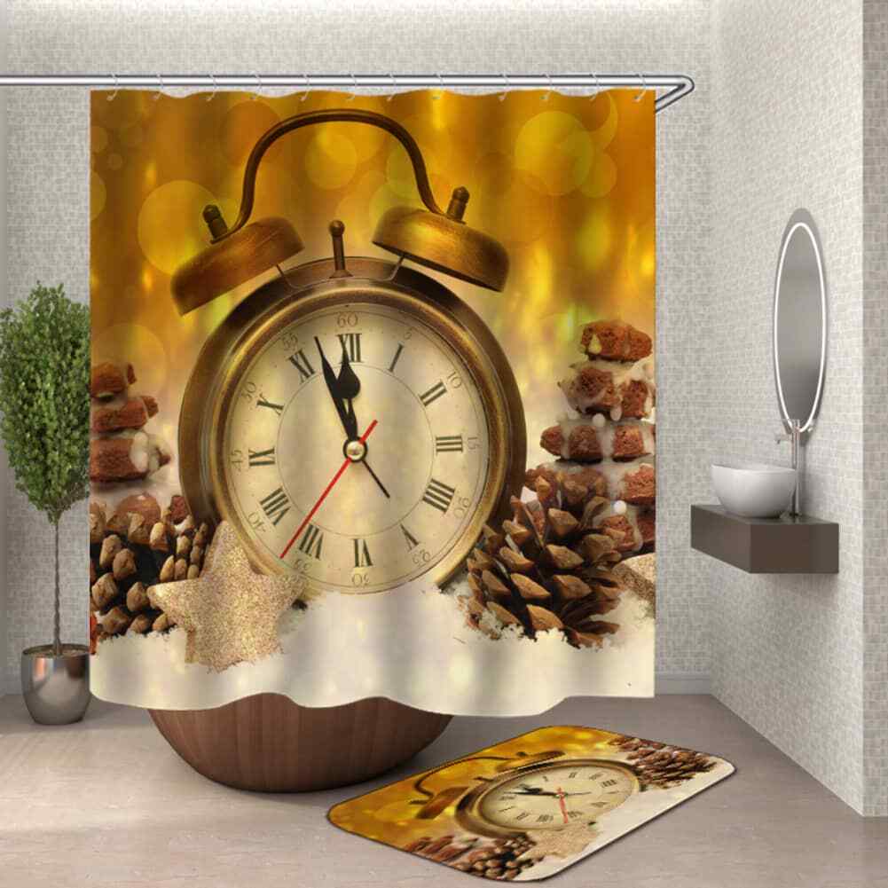Alarm Clock Running 3D Shower Curtain Polyester Bathroom Decor  Waterproof-image