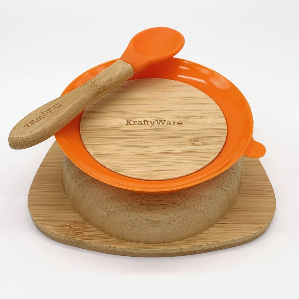 Cuenco para bebé de bambú lindo animal orgánico KraftyWare con ventosa + juego de cuchara | libre de BPA Foto 3 de 4