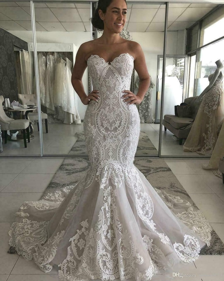Mermaid Sweetheart Lace up Back Wedding Dresses With Pleats, WD0462