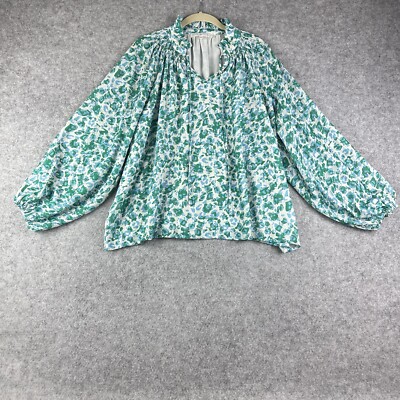 Karlie Blouse Top Womens L Colorful Leopard Print Boho Lined Blue Green Flowy*
