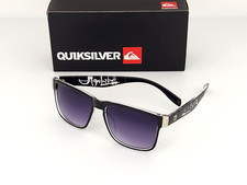 Quicksilver Sports Square Sunglasses Black Clear Logo Frame Smoke Fade Lens NEW
