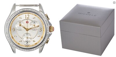 New Michele Belmore Diamond Two Tone Watch Head Swiss Quartz MW29B01C5018  $1795