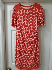 Designer Maternity Donna Morgan A Pea in Pod Dress Small Red/Orange & White Zip