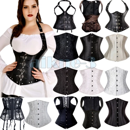 Lencería corsé ajustador cintura bustier deshuesado top burlesco con cordones para mujer - Imagen 3 de 32