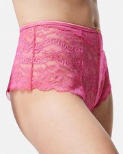 NWT 450 Versace Sakae Lace High-Waist Brief Panties Tropical Pink Size 5/ XL