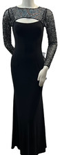Betsy Adam Dress Womens Size 4 Black Embellsihed Long Sleeve Long Maxi Dress New