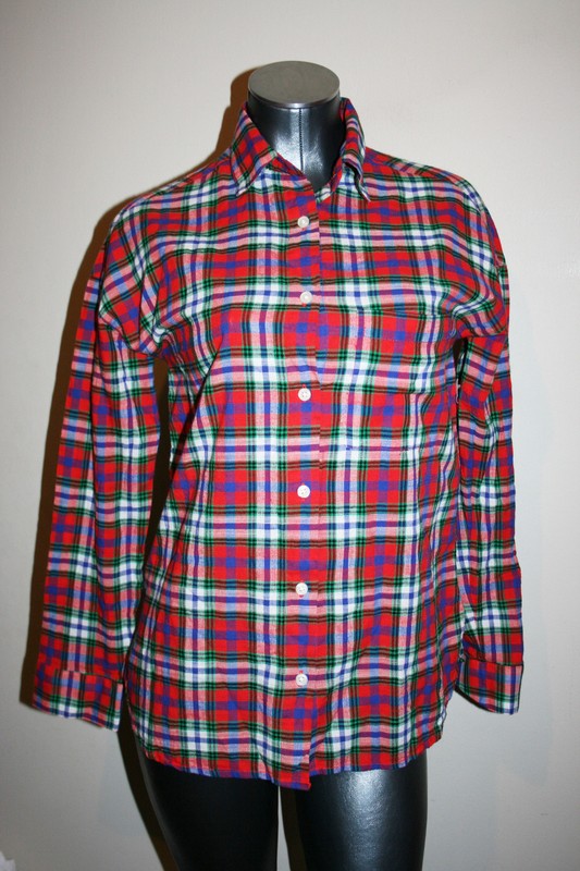 NEW Womens OLD NAVY Red Plaid Boyfriend Fit Button Down Front Shirt XS