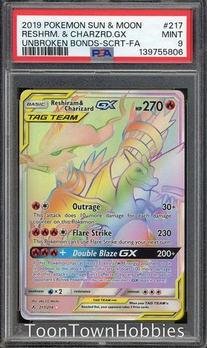 PSA 9 Pokemon - Reshiram & Charizard GX 217/214 - Unbroken Bonds