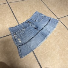 Hydraulic Denim Pleated Micro Mini Skirt Size 7 Vintage