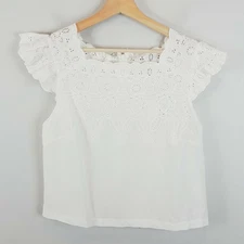 LUVALOT | Womens White Embroidered Cap Sleeve Crop Top NEW [ Size AU 14 ]