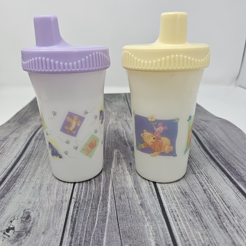Vintage Lot Of 2 First Years Winnie The Pooh Sippy Cups 9 oz 2001 Pastel