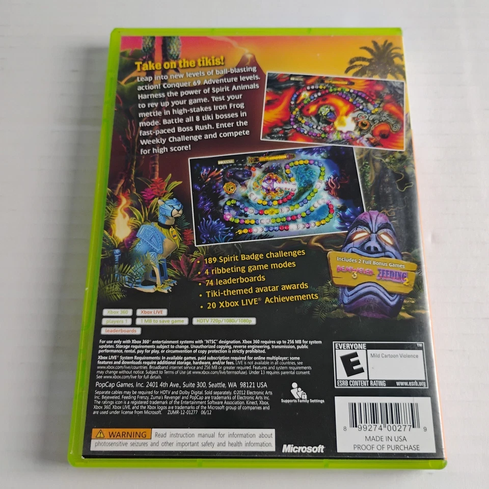 Zuma's Revenge with Bejeweled 3 and Feeding Frenzy 2 Xbox 360 CIB with Manual - Image 3 of 4