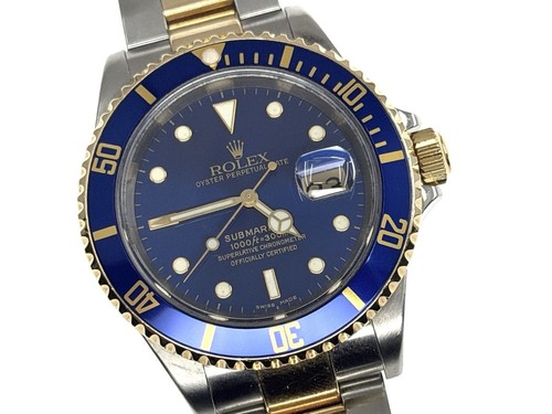 Rolex Submariner 18k Gold / SS 40mm Automatic Blue Dial Bezel 16613 Box Papers