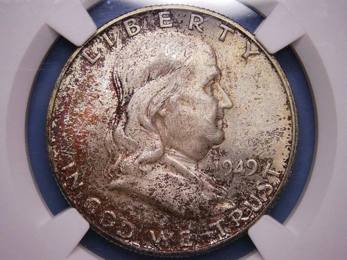 1949-D FRANKLIN HALF DOLLAR__SILVER COIN__DENVER MINTED__NGC MS 65 FBL TONED