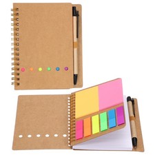 1 Pack Spiral Notebooks with Sticky Notes Pen, 4.7x5.8" Lined Notepads, Brown