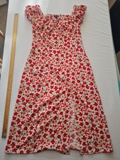 Ladies Summer Dress Boohoo Size 14 Cream Red Flowers 31337