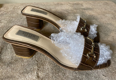 Steven by Steve Madden Layer croc-embossed leather heel sandals Brown SZ 8.0