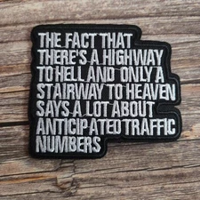 Highway To Hell Stairwell To Heaven Funny Rock N Roll Iron On Patch