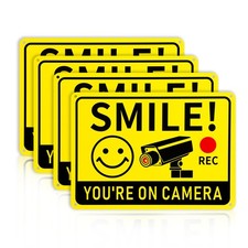 4 Pack Smile You're on Camera Signs – Video Surveillance 10x7 inches, 4-Pack