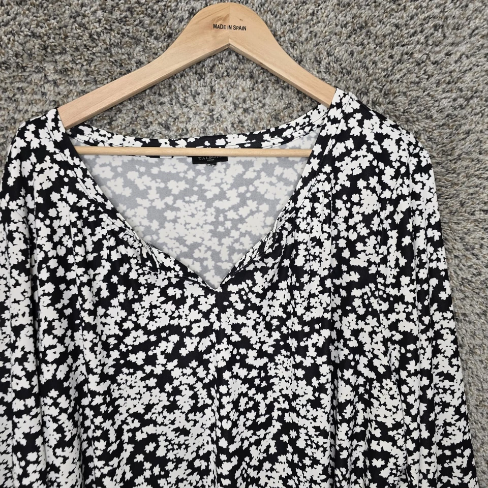Blusa Talbots Top Mujer Plus 3X Negra Cuello en V Estampado Floral Manga Larga Damas Foto 4 de 4