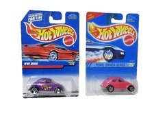 1992 Hot Wheels #293 Pearl Pink VW BUG~Pearl Driver Series + #171 Purple VW BUG