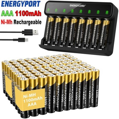 AAA Rechargeable Batteries 1100mAh 1.2V Ni-MH / Smart 8-Slot Battery Charger Lot
