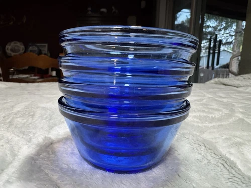 Vintage ANCHOR HOCKING Cobalt Blue 6 Oz Custard Cups Ramekin SET OF 4