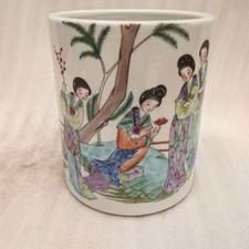 Jarrón chino antiguo de porcelana pastel corte dama personaje historia patrón bolígrafo