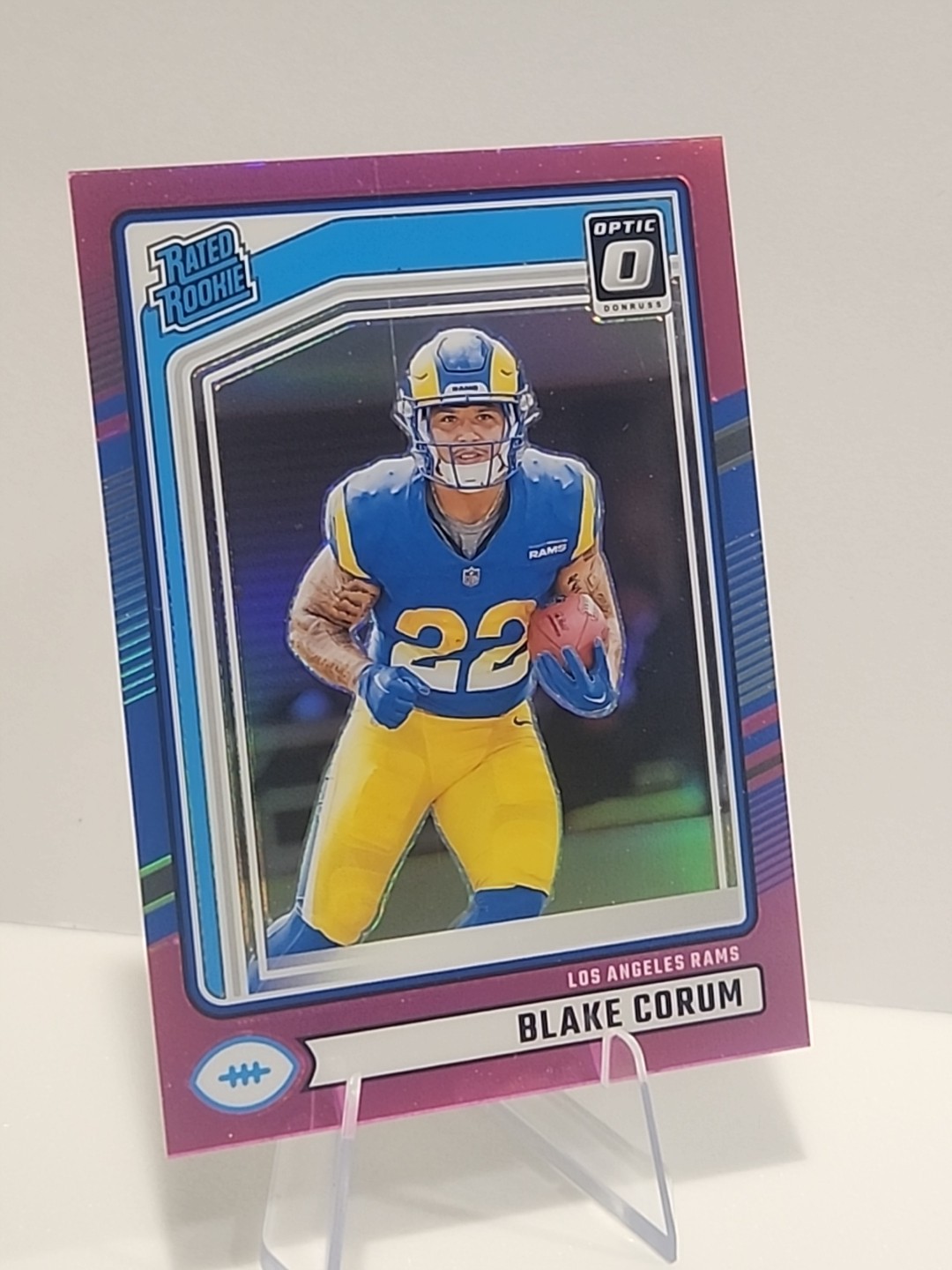 2024 Panini Donruss Rated Rookie Blake Corum #322 Optic Preview Pink Prizm (RC)