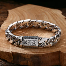 S925 Sterling Silver Vine Buckle Bracelet Retro Punk Tank Style Gift