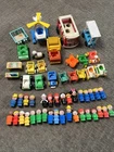 Vtg Fisher-Price Little People Large Lot 55pc Bus Helicopter School Wood 70’s-80