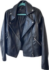 Forever 21 Biker Jacket Womens Medium Black Faux Leather Zip Pockets