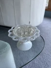 Vintage Anchor Hocking Milk Glass Lace Edge Pedestal Flower Frog 5”H