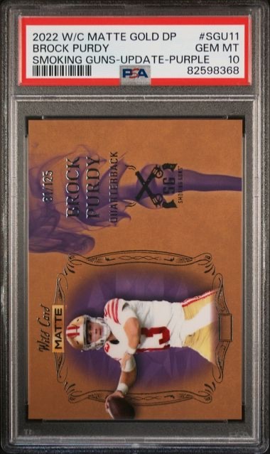 Brock Purdy Wild Card Matte Gold Draft Pick Smoking Guns #SGU11 Update-Purple